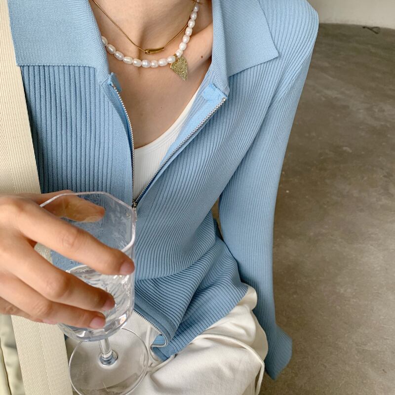 カラージッパーニット カーディガントップス スプリングレディース 春物 ビッグFスモールZ韓国59628303839