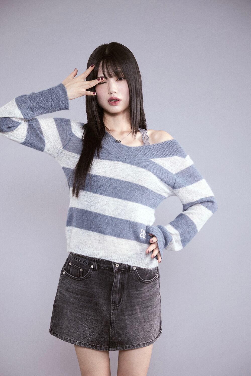 as”on] PONY STRIPE KNIT / BLUE 正規品 韓国ブランド 韓国通販 韓国