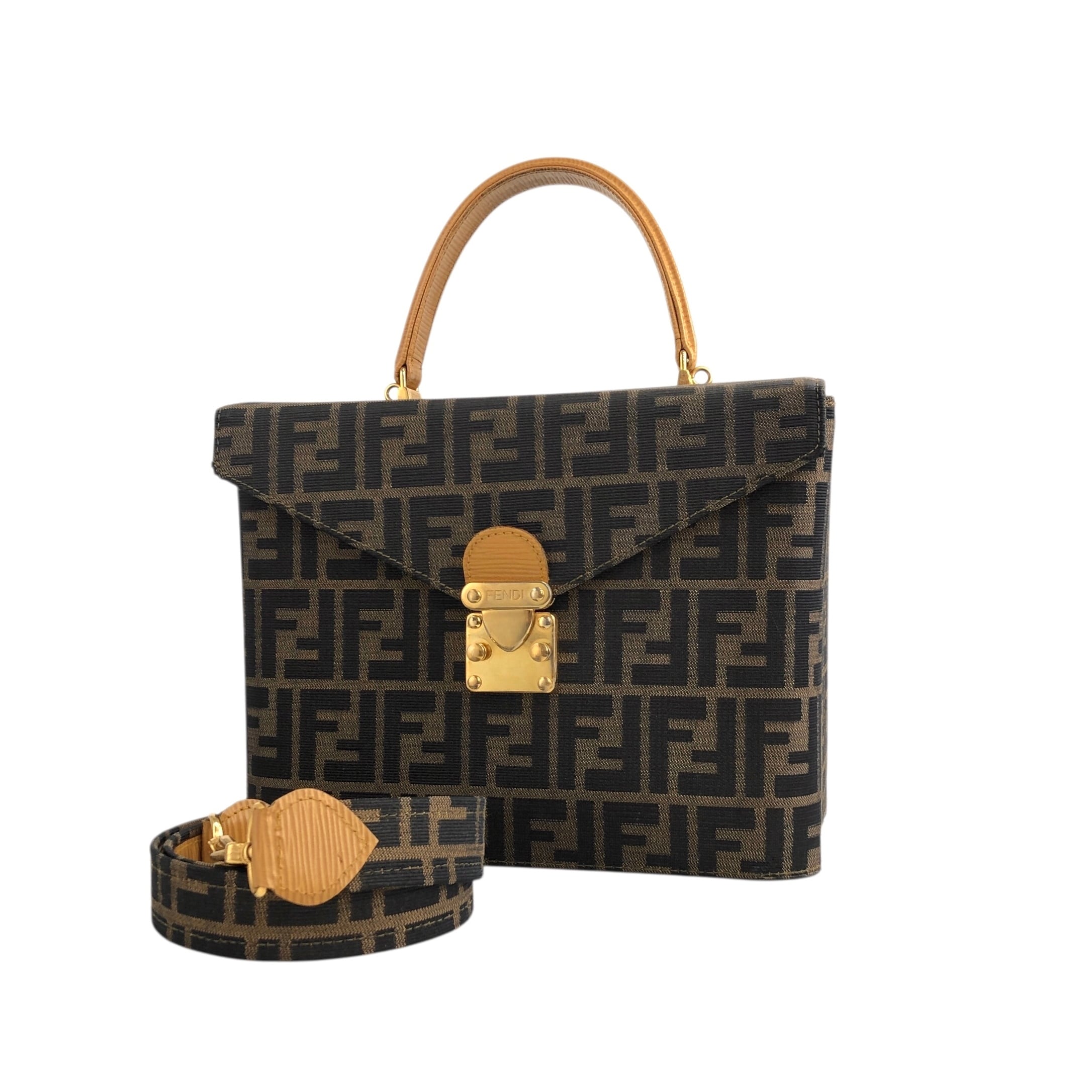FENDI フェンディ ズッカ ハンドバッグ ブラウン ロック ジャガード