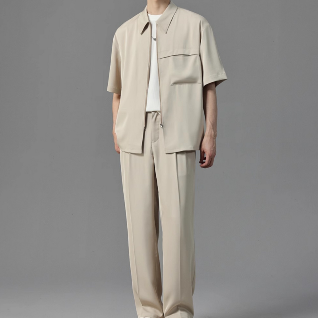 ドレープアイスシルク風カジュアルシャツ　0638