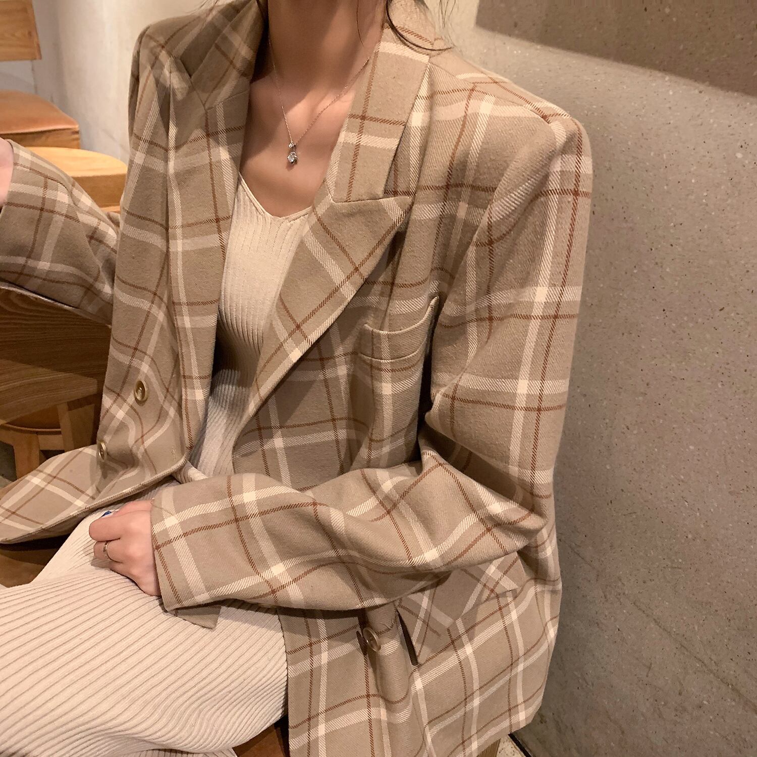 スタイル格子柄ジャケット オータムルーズレッド 秋物 6Du_Shop_Women88836253513