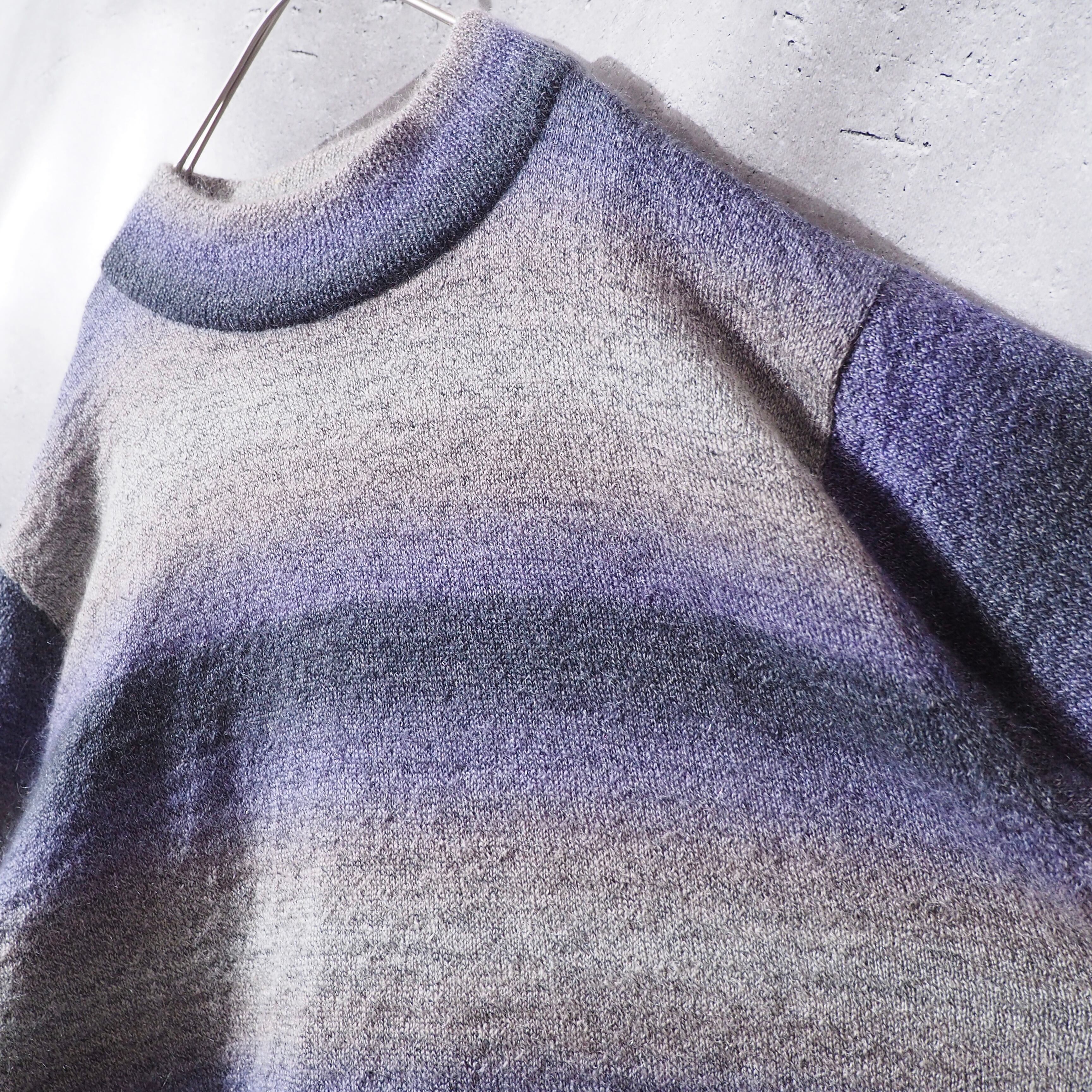 " LANVIN " Dark purple × Black Fat Border Mohair mix knit