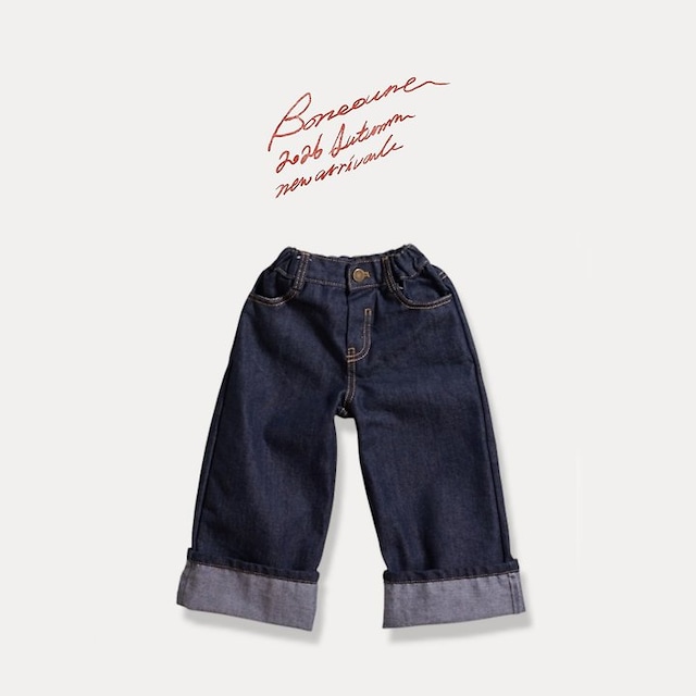 【取寄】boneoune|wide roll-up non-fade denim pants|ワイドロールアップノンフェードデニムパンツ|XS-JL|kids&jr|26 autumn
