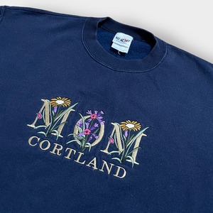 【NU SPORT】カナダ素材 スウェットシャツ トレーナー カワイイ系 M MOM 刺繍 SWEATSHIRTS US古着