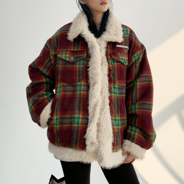 レトロパターンボアライニングブルゾン   R01141