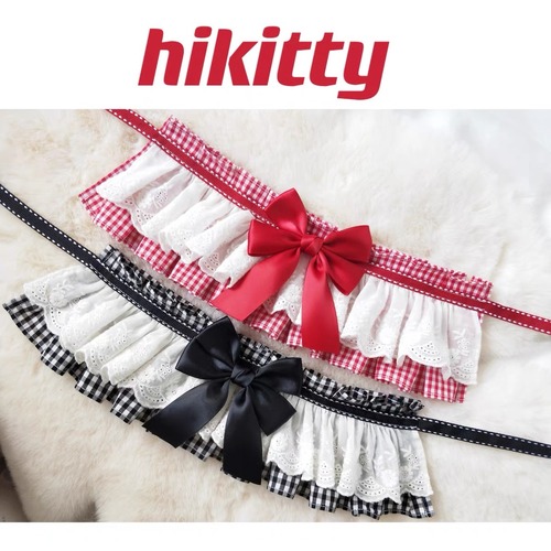 チェックフリルリボン　hikitty公式　猫　エプロン　