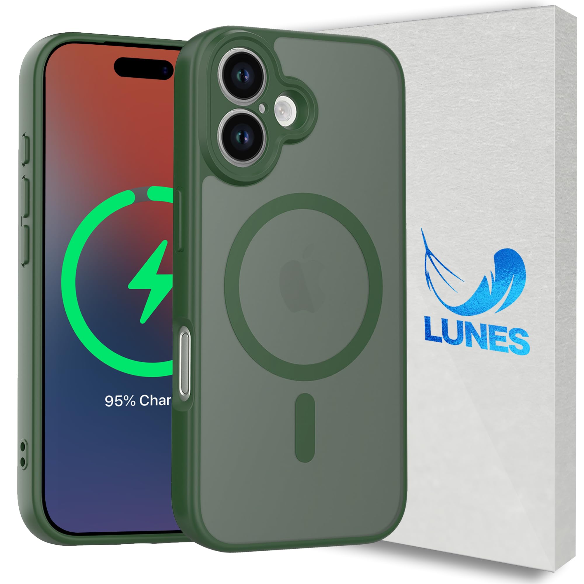 LUNES iPhone 17 用 ケース MagSafe対応 カメラ保護 マグネット搭載 耐衝撃 アイフォン 17 カバー グリーン