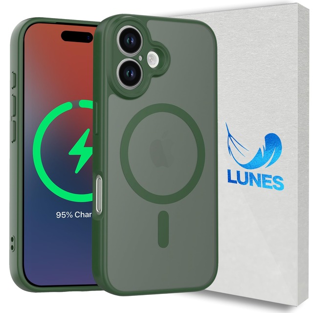 LUNES iPhone 17 用 ケース MagSafe対応 カメラ保護 マグネット搭載 耐衝撃 アイフォン 17 カバー グリーン