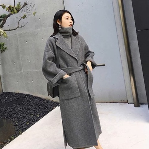 ロングコート レディース ガウンコート Vネック テーラードカラー ベルト ルーズ ゆったり ロング丈 ミディアム丈 レトロ クラシカル 2color きれいめ 上品 エレガント オフィス おしゃれ
