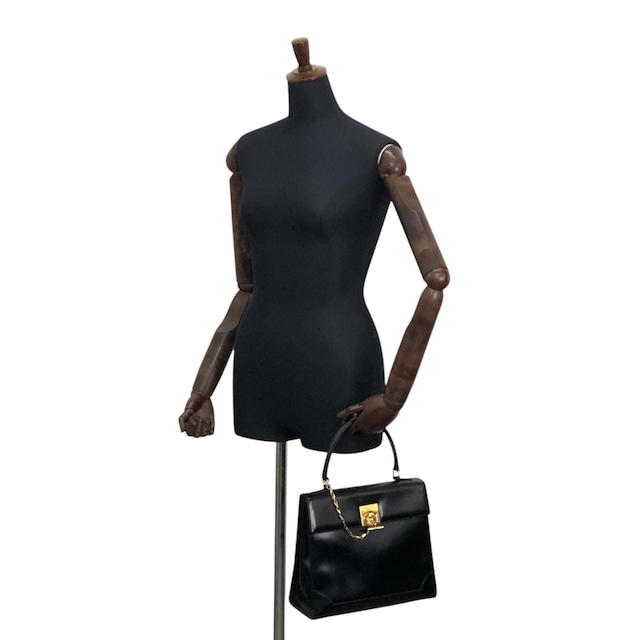 CELINE セリーヌ ハンドバッグ ブラック ガンチーニ マンテル レザー vintage ヴィンテージ オールド gpjwxc