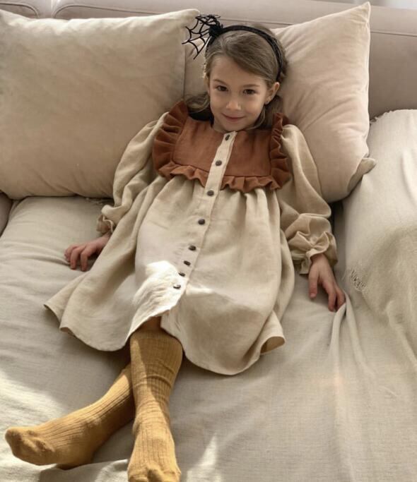 カラーブロッキング リネンワンピース 西洋風 子供服 | Tukiyomi sai