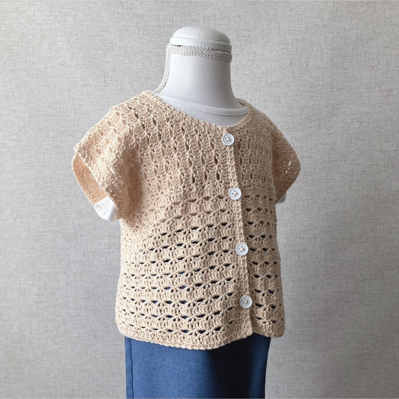 編み図のみ】とじはぎなし！フレンチスリーブの半袖カーディガン（印刷