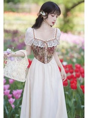 【0013】Vintage Lace Flower Short Sleeve Dress