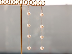 14kgf-pearl long pierced earrings /can be chang to A.N original clip-on