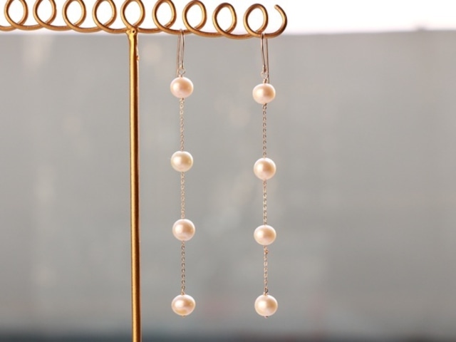 14kgf-pearl long pierced earrings /can be chang to A.N original clip-on