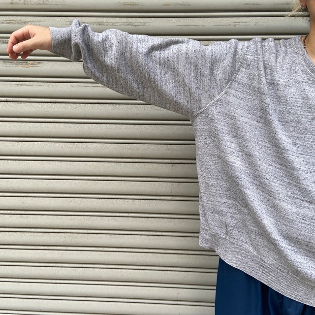 Ralph lauren 杢グレー 前Vリブ編みスウェット XL ラルフローレン