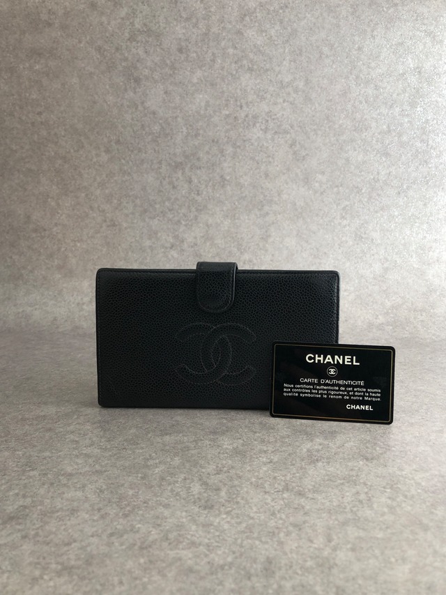CHANEL シャネル 財布 ブラック ココマーク レザー キャビアスキン 長財布 二つ折り財布 vintage ヴィンテージ オールド nd3dzs