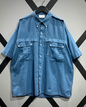 【X VINTAGE】"adidas" Light Blue Color Vintage Loose S/S Work Shirt