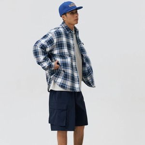 スモークブルーグリッド・エアリーオーバーシャツ A2108