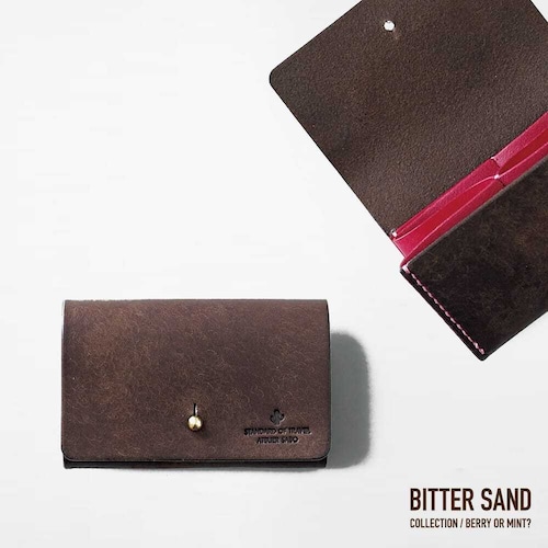 【BITTER SAND】大きく開く3ポケット名刺入れ【ビターブラウン×ビビッドピンク】（受注生産）
