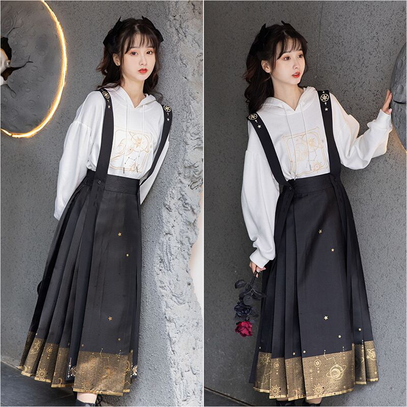 SEASONZ 池夏シリーズ 星 月デザイン パーカー サスペンダースカート