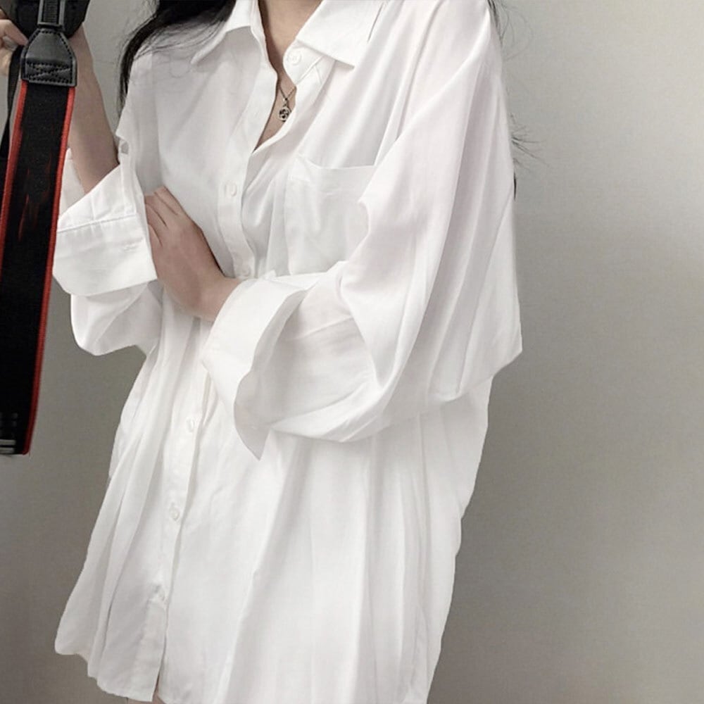 ロング シャツ 長袖 レディース 春秋 韓国 彼シャツ おしゃれ 大人 きれいめ オーバーサイズ シンプル ブラウス 羽織り ゆったり カジュアル トップス 大人可愛い 大人女子