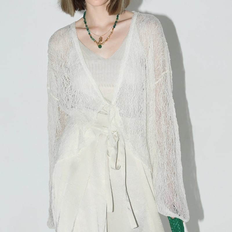 Front ribbon lace cardigan V2443