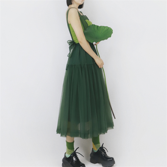 【Tea Tree】チュールフレアストラップ付きロングスカート 4color 10384