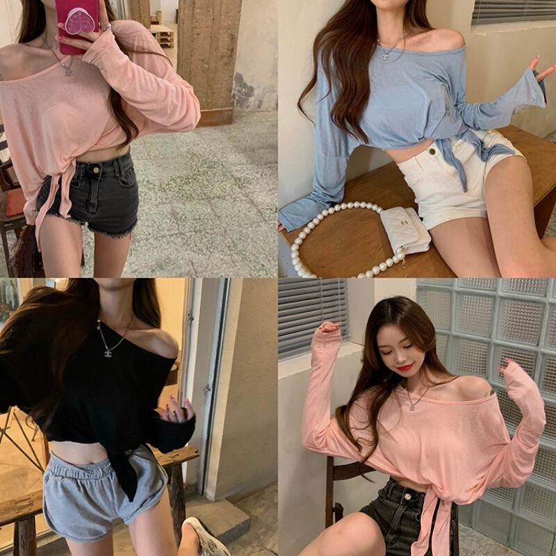 サマー薄手トップス ロング ピンク ブラウス 夏物 Tシャツ ピュア ブラックストロベリース2543473054