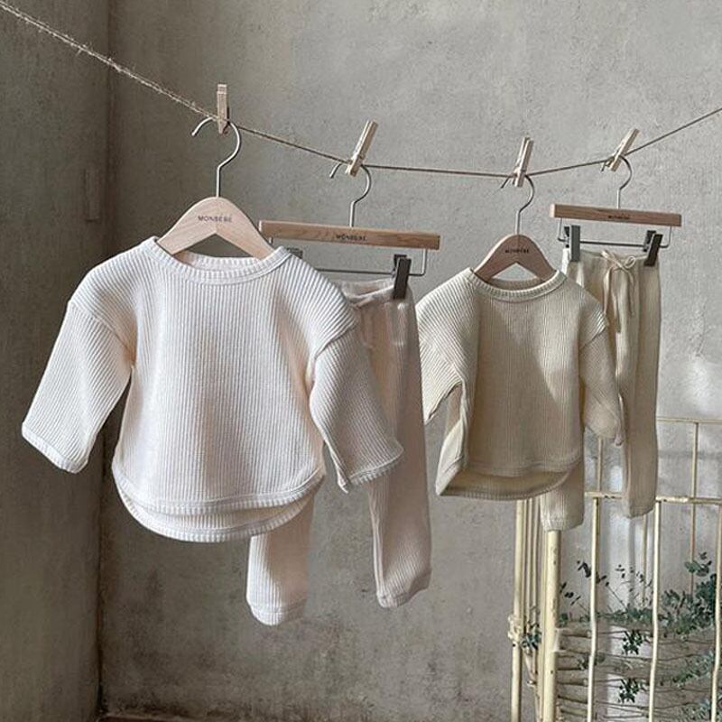 【BABY&KID】秋新作 ワッフルトップス&パンツセットアップ