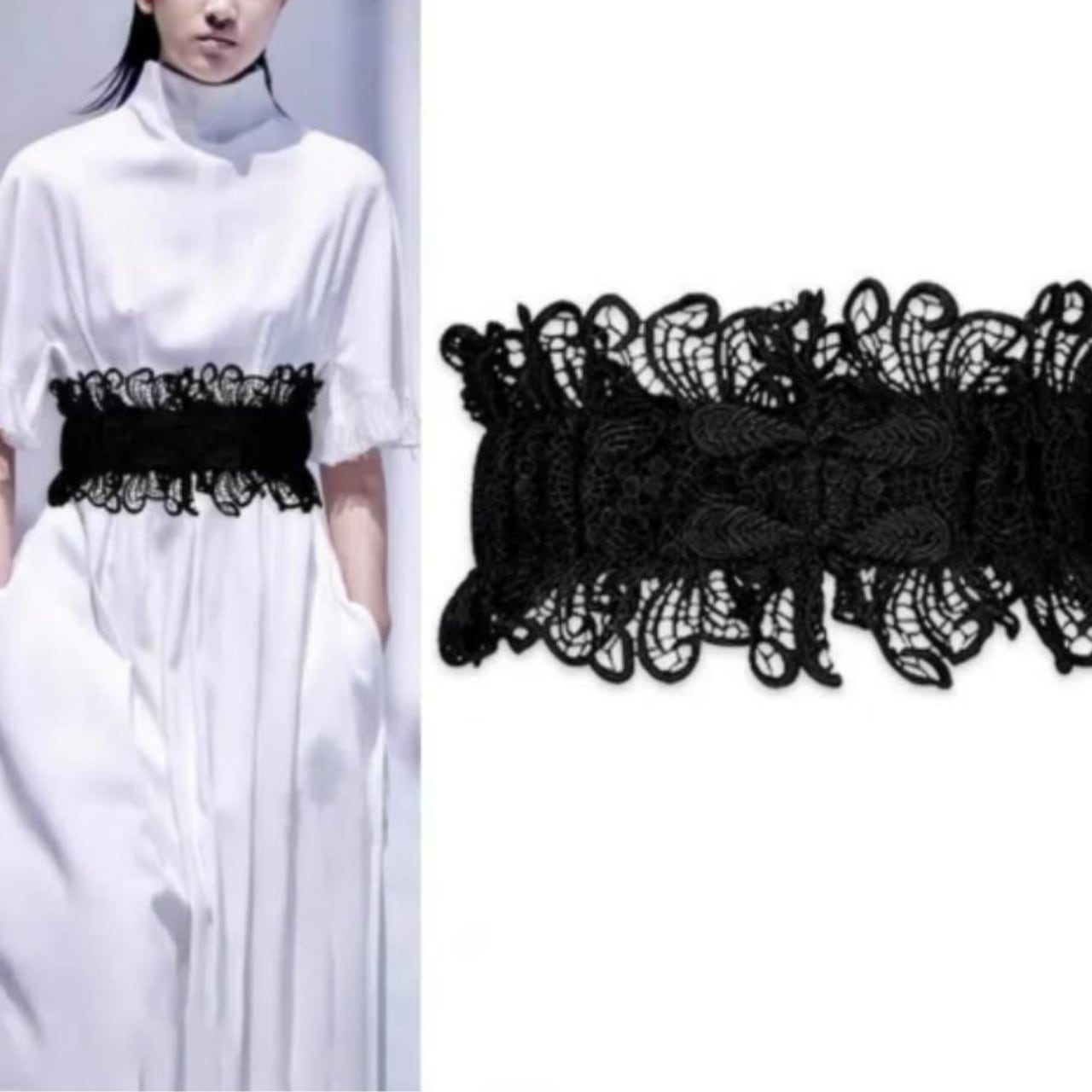 レースアップウエストベルト フラワーモチーフ ベルト R1136