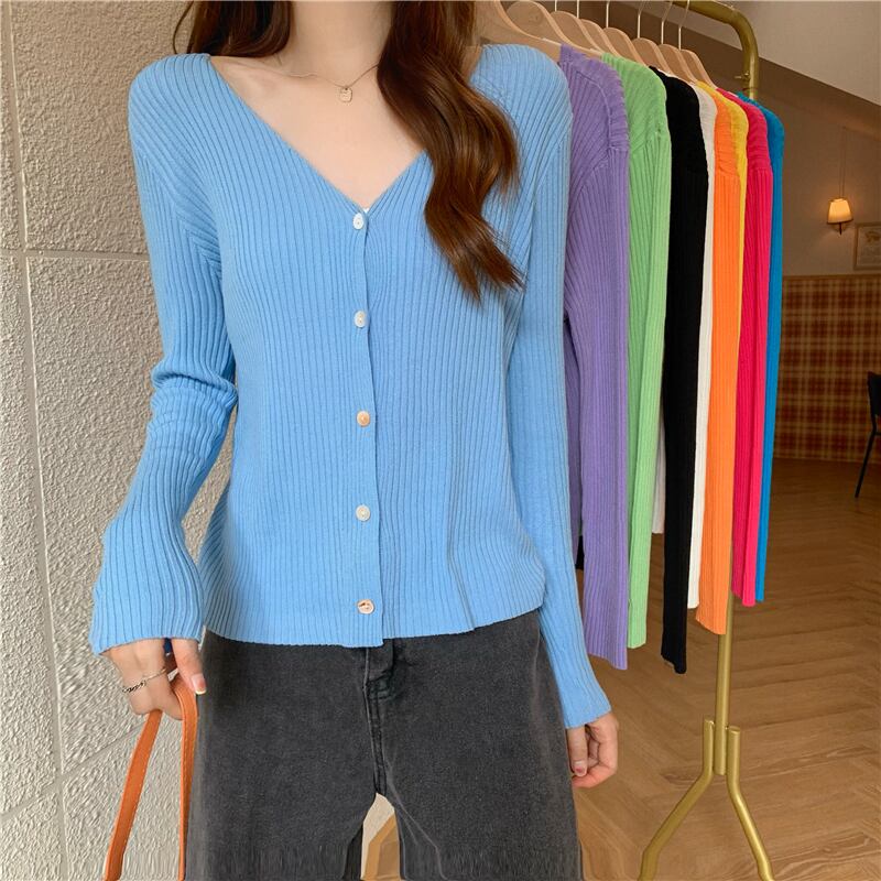 ニットセーター オータム薄手スタイルVネックストライプルーズカーディガンジャケット ロング 秋物 1号婦人47658653174