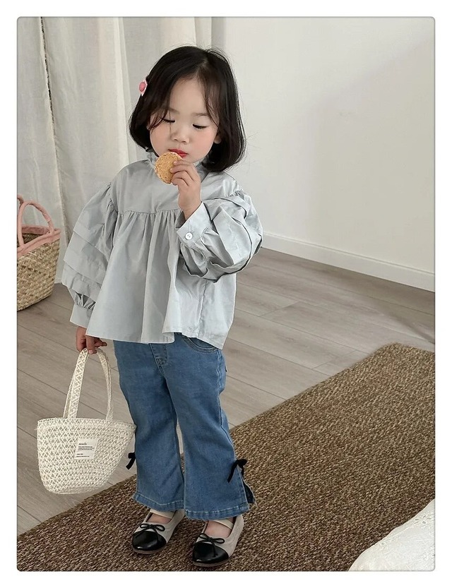 【取寄】ちょっぴりガーリーなスリット入りサイドリボンデニムパンツ