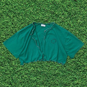 チビ丈グレーmellowリメイクTシャツ カーディガングリーン