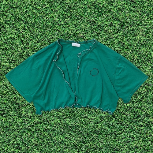 チビ丈グレーmellowリメイクTシャツ カーディガングリーン