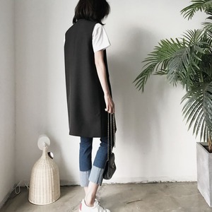 ノーカラー ロングジレ ベスト 10043