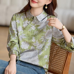 植物文様ジャカード　クラシカルブラウス　2カラー　YS00119