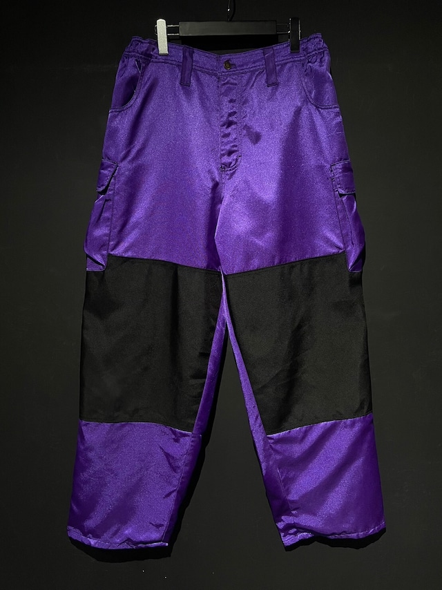 【WEAPON VINTAGE】Metallic Purple × Black Switching Design Belt Gimmick Nylon Cargo Pants
