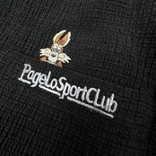 麻混◆PAGELO パジェロ キャラ刺繍入り ワッフル風 縮み生地 ストレッチ BD ボタンダウン リネン混 半袖シャツ M /黒 ブラック メンズ