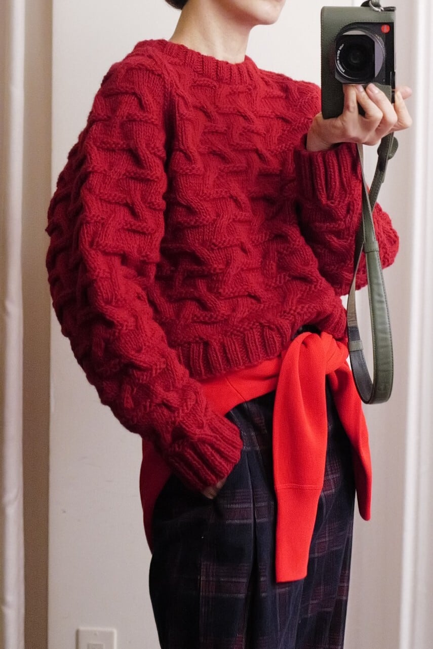 IKITSUKE wool cable knit red