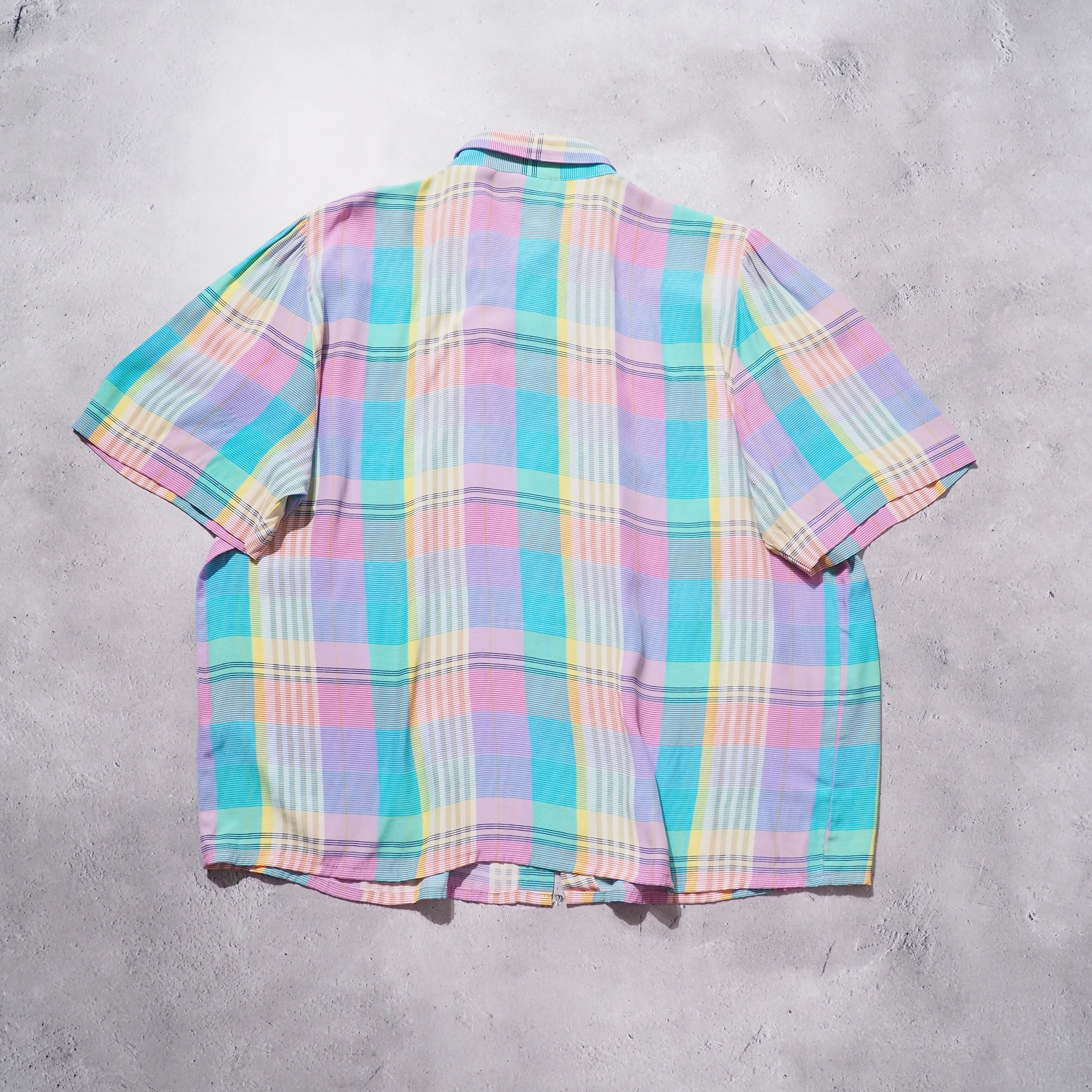 1980 - 90s " Made in Austria " Pastel check Color vintage Drape loose SS shirt