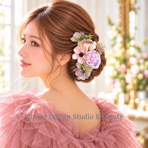 薔薇とラナンキュラスのヘッドドレス | 秋婚の髪飾り13本セット｜モーブピンク　薔薇　秋紫陽花 | 成人式　卒業式　入学式