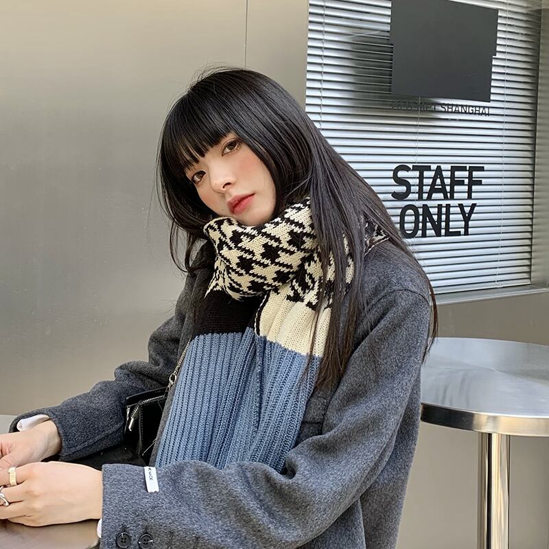 格子柄スカーフ オータムウィンターウールニット 大人ガーリー スウィート キュート カジュアル 秋物 冬物 ブラック・アイド・ピーズ46545665866