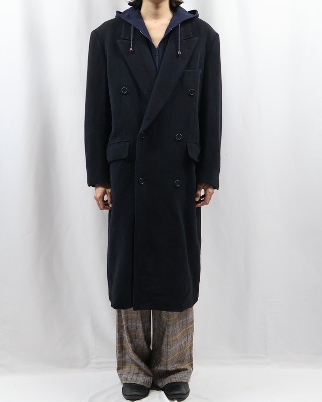 peaked lapel double breasted long coat