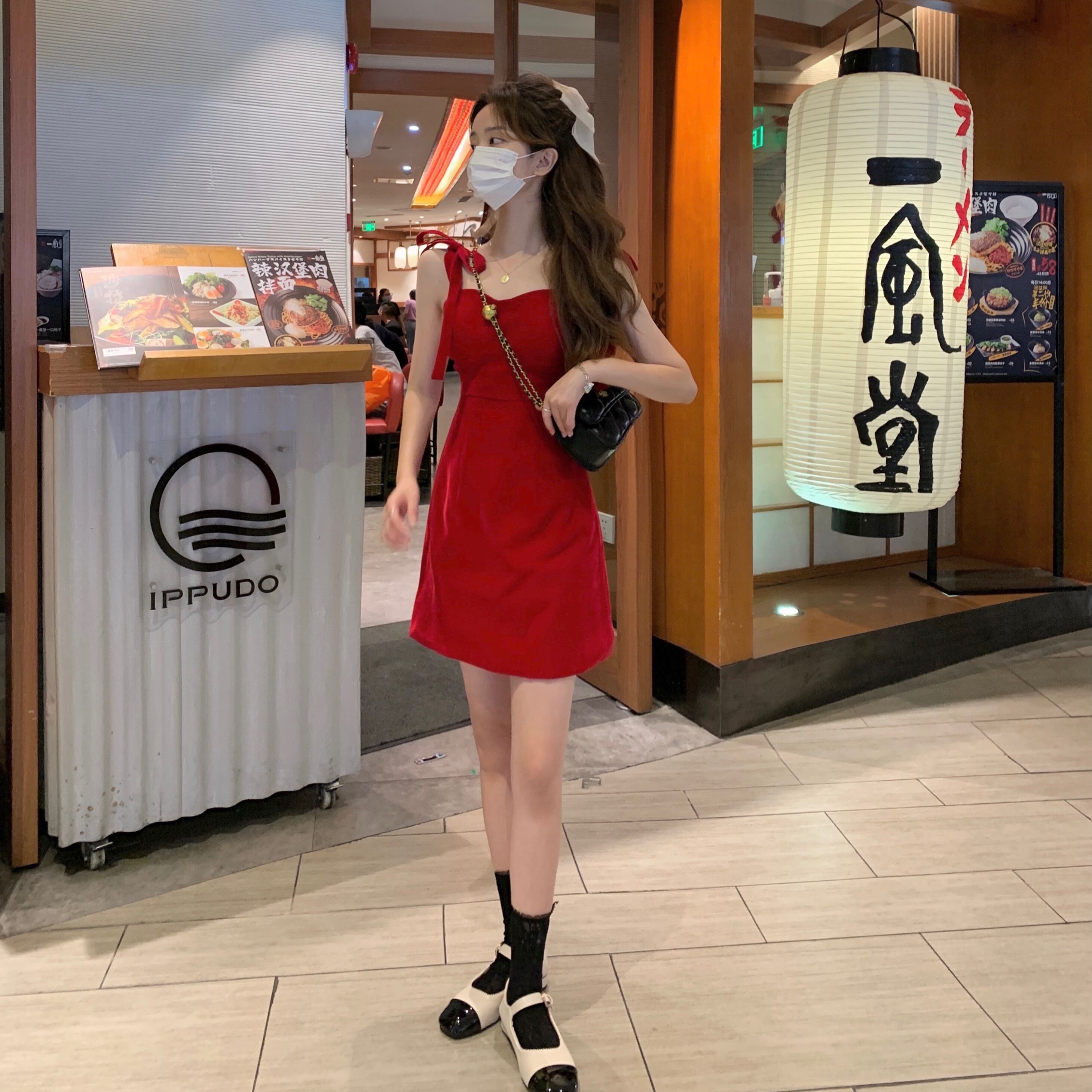 スタンダードソリッド カラードレス サマーAラインスカート レトロ 夏物 ソリッドカラー クレセントシティ50896861774