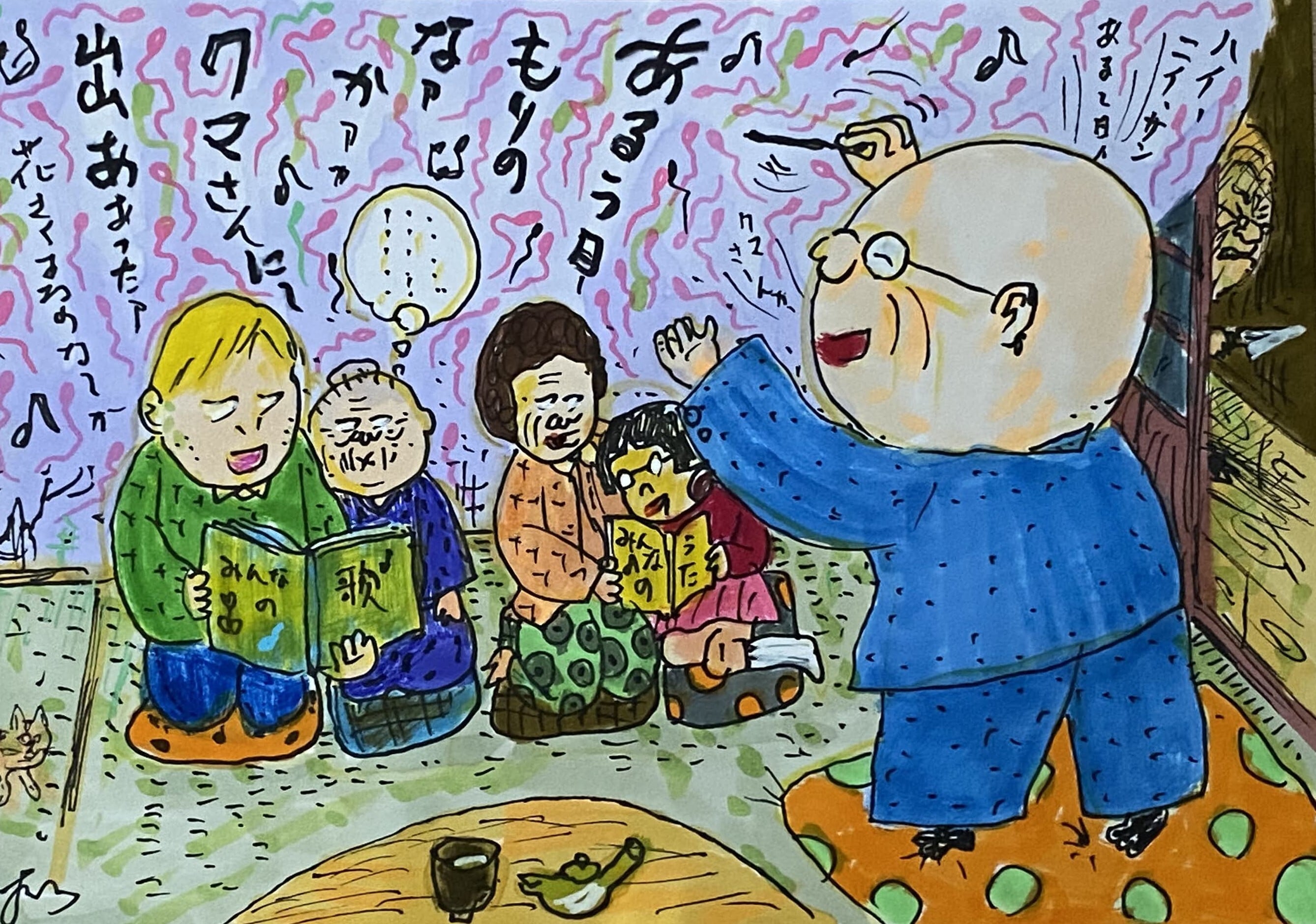 原画・着色ドローイング「2024年、蛭子能収」 B6 | 根本敬小売店ー