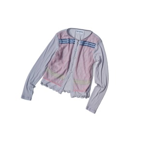 【YUKI SHIMANE】Vintage folk lace Sheer Rib Cardigan (Pink)