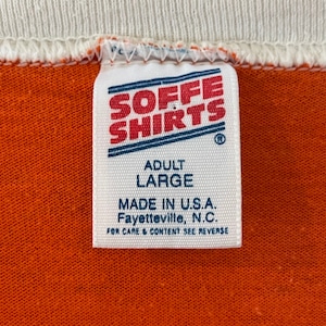 【SOFFE】90s USA製 Vネック 半袖Tシャツ プリント リブライン Lサイズ ヴィンテージ  US古着 アメリカ古着