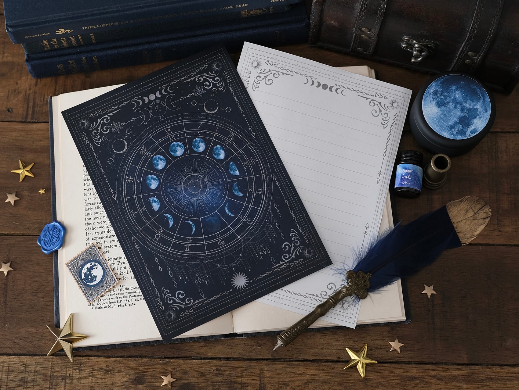 【レターセット・便箋】月の満ち欠け・12星座 レターセット(ギャラクシーブルームーン)
