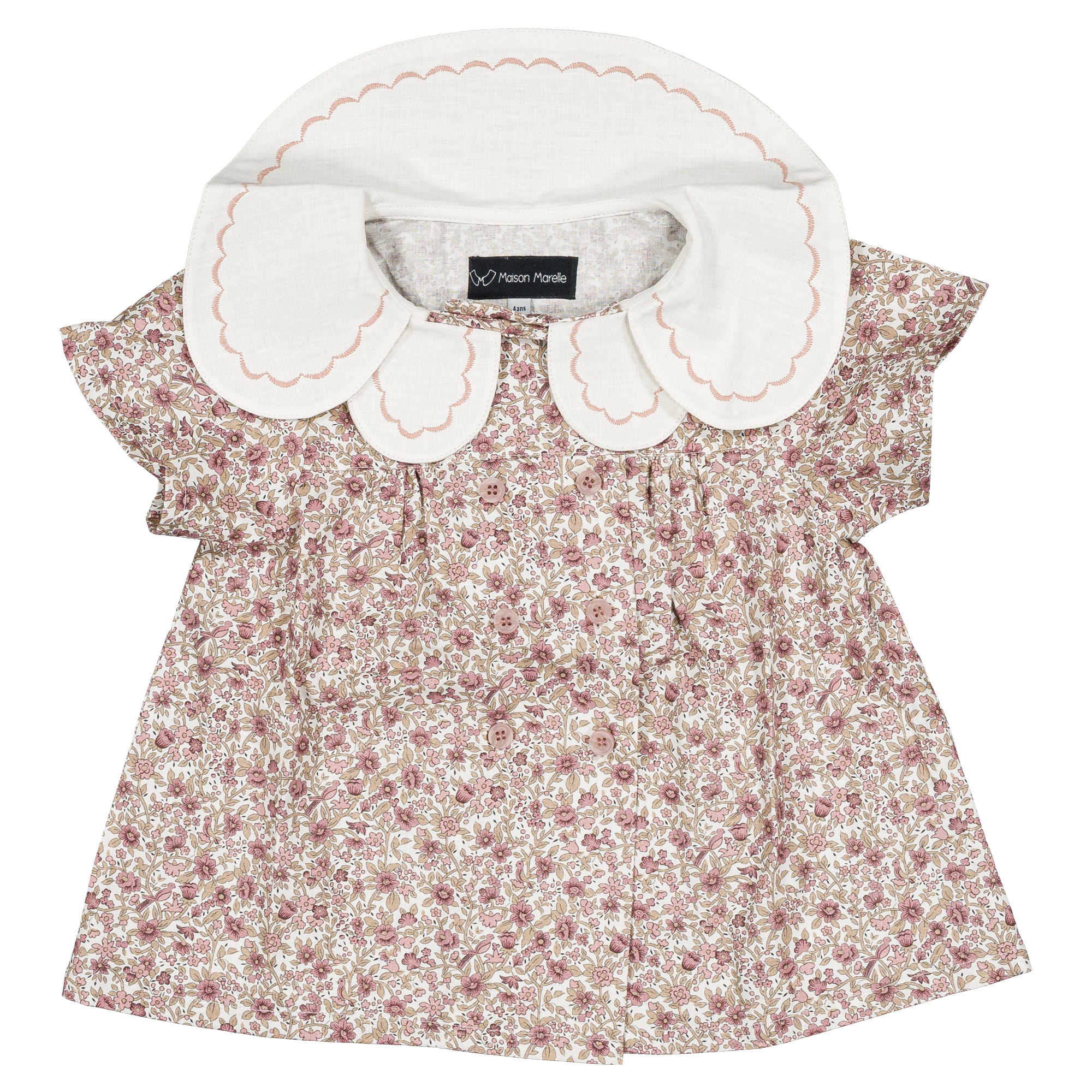 予約【Maison Marelle】Blouse NOLLET- pink flowers Blouse / 12M~5Y / 6月上旬以降入荷